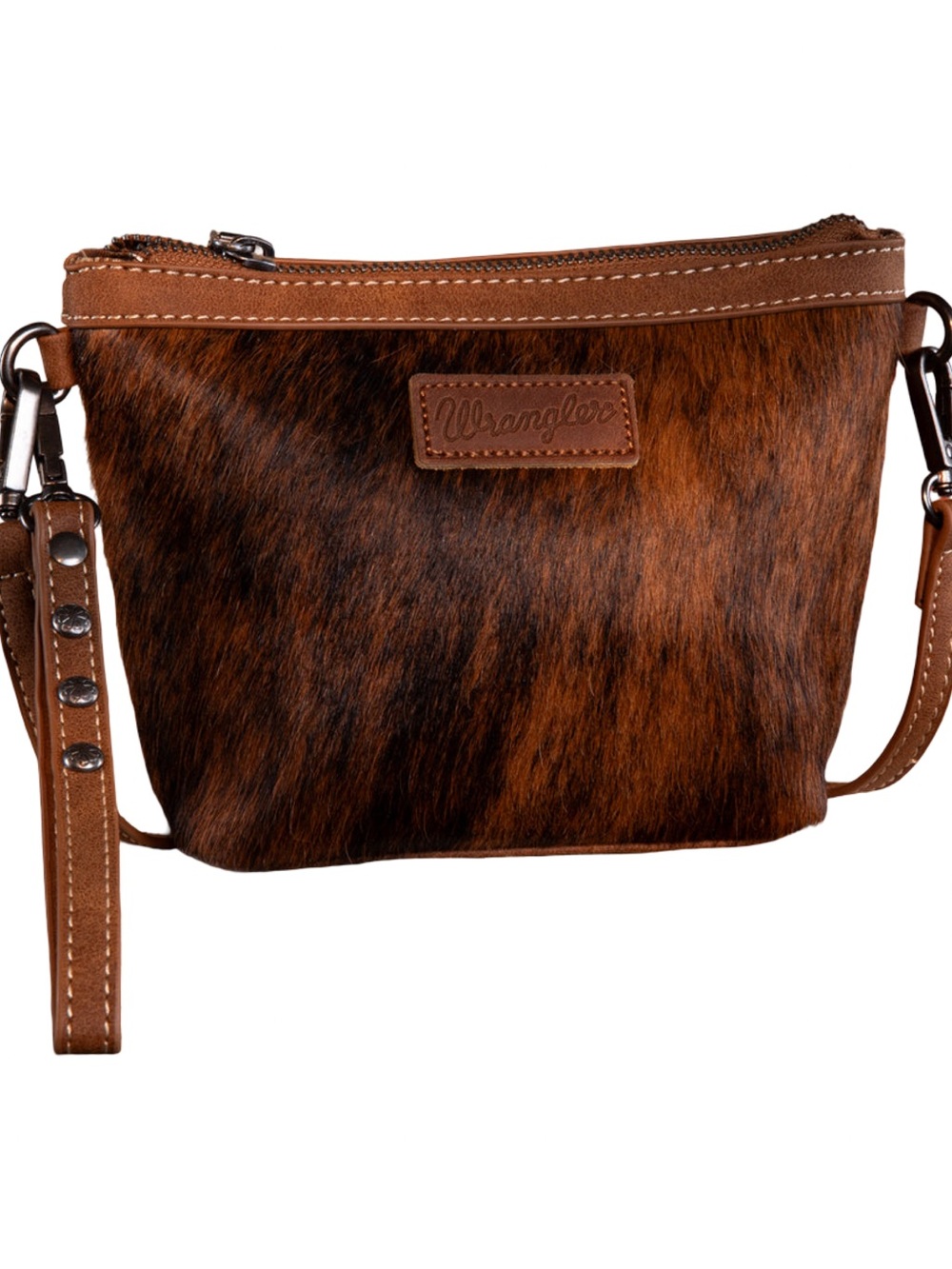 WG169-1812 Wrangler Genuine Hair-On Cowhide Crossbody - Brown